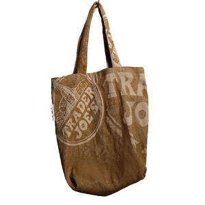 VTG Trader Joe's Compass Logo Brown Jacquard Fabric USA‎ Made Grocery Tote Bag